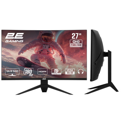 2E Gaming Монітор 27" G2725BV HDMI, DP, VA, 2560x1440, 180Hz, 1ms, CURVED, FreeSync