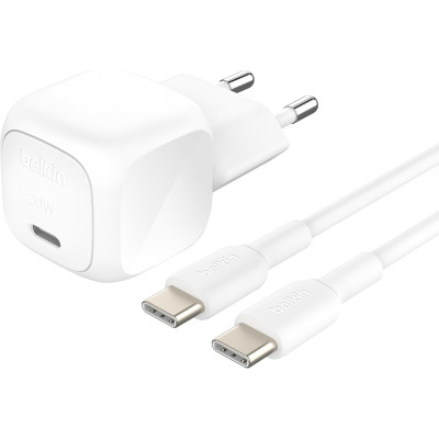 Belkin Зарядний пристрій мережевий Belkin 20Вт USB-С PD PPS, кабель USB-С > USB-C, 1м, PVC, білий