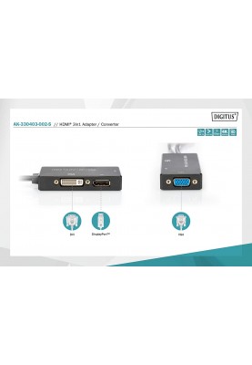 Digitus Перехідник HDMI - DP+DVI+VGA UHD 4K, M-F/F/F, 3 in 1