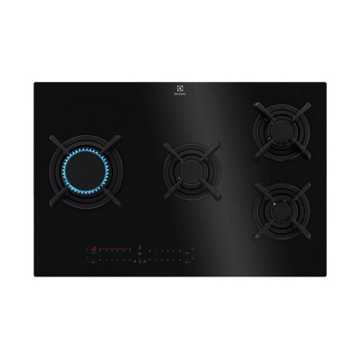 Electrolux Варильна поверхня газова на склі, 80см, чугун, електрон. керування, Hob2Hood, чорний