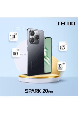 TECNO Смартфон Spark 20 PRO (KJ6) 6.78" 8/256ГБ, 2SIM, 5000мА•год, Moonlit Black
