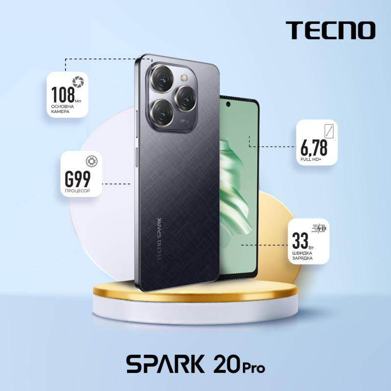 TECNO Смартфон Spark 20 PRO (KJ6) 6.78" 8/256ГБ, 2SIM, 5000мА•год, Moonlit Black