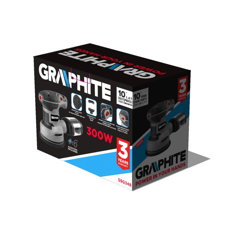 Graphite Шліфмашина ексцентрикова 300Вт 125мм 7000-13000об·хв орбіта 1мм 1.21кг