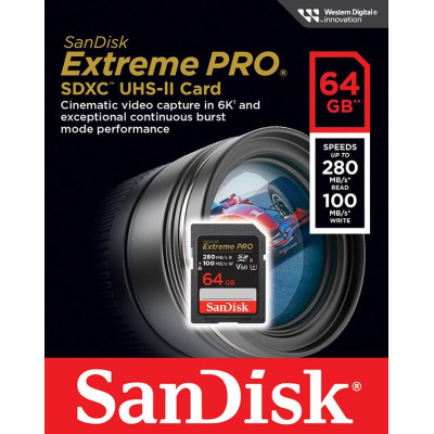 SanDisk Карта пам'яті SanDisk SD 64GB C10 UHS-II U3 R280/W100MB/s Extreme Pro V60