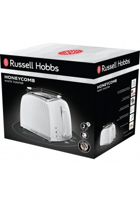 Russell Hobbs Тостер Honeycomb, 850Вт, пластик, широкі слоти, білий