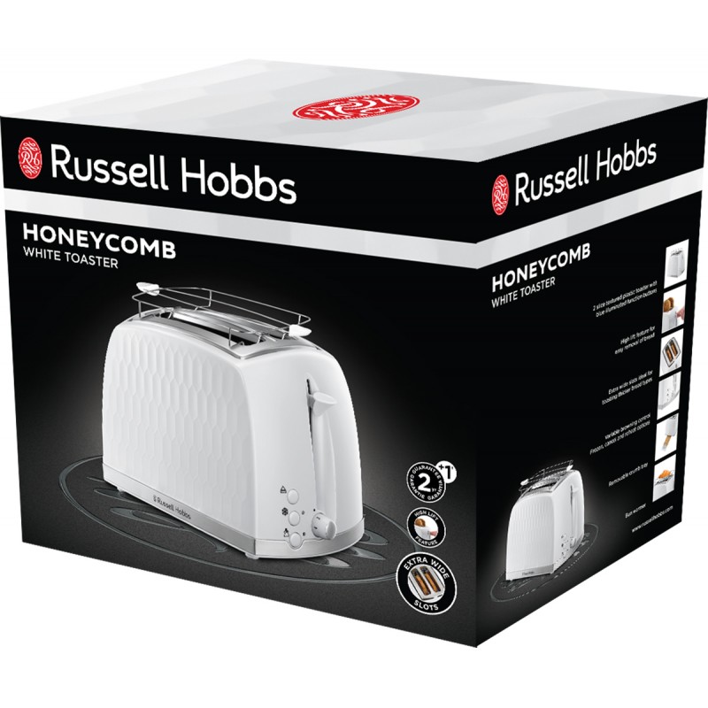 Russell Hobbs Тостер Honeycomb, 850Вт, пластик, широкі слоти, білий