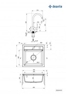 Deante Набір для кухні Zorba, гранітна мийка ZQZ_2103 + зміш. BEN_262M, графіт-хром