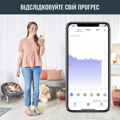 Tefal Ваги підлогові Goodvibes Life, 160кг, Bluetooth, AAAx3 в комплекті, скло, сірий