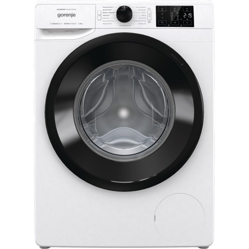 Gorenje Пральна машина фронтальна, 8кг, 1400, A+++, 46,5см, дисплей, пара, інвертор, білий