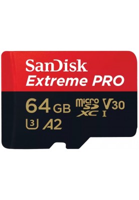 SanDisk Карта пам'яті microSD 64GB C10 UHS-I U3 R200/W90MB/s Extreme Pro V30 + SD
