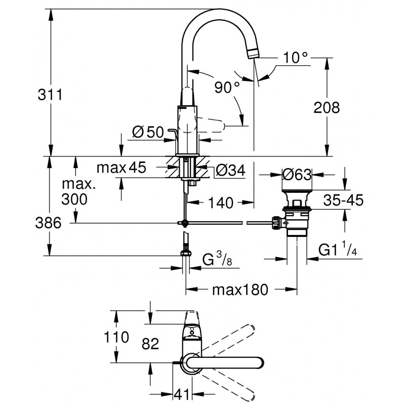 Grohe Змішувач для раковини Swift L довж. виливу - 140мм, поворотний, 1 важіль, хром