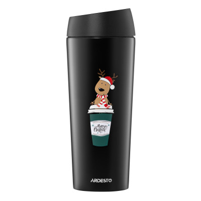 ARDESTO Термокухоль Coffee Time Reindeer 450мл, нержавіюча сталь, чорний