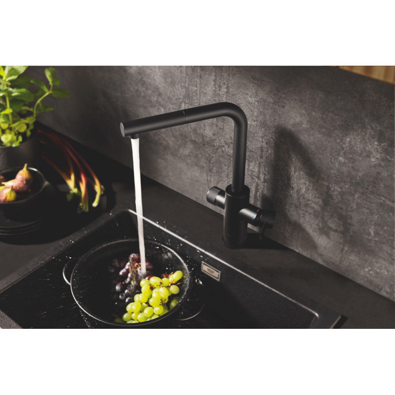 Grohe Змішувач для кухні Blue Pure Minta, довж.виливу - 223мм, поворотний/витяжний, 2 води, фантомний чорний