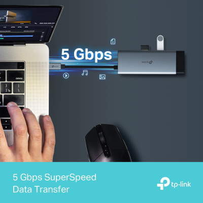 TP-Link Хаб USB UH6120C USB-A > 2xUSB3.0/1xUSB-C/1xHDMI/1xRJ-45/1xPD 100Wh