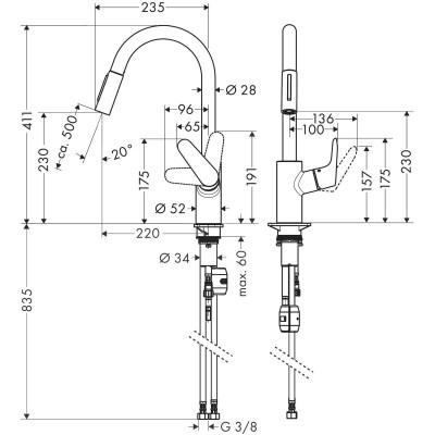 Hansgrohe Набір для кухні, гранітна мийка S520-F480 + зміш. Focus M41, сірий камінь-сталь