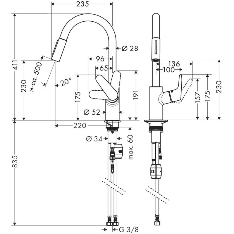 Hansgrohe Набір для кухні, гранітна мийка S520-F480 + зміш. Focus M41, сірий камінь-сталь