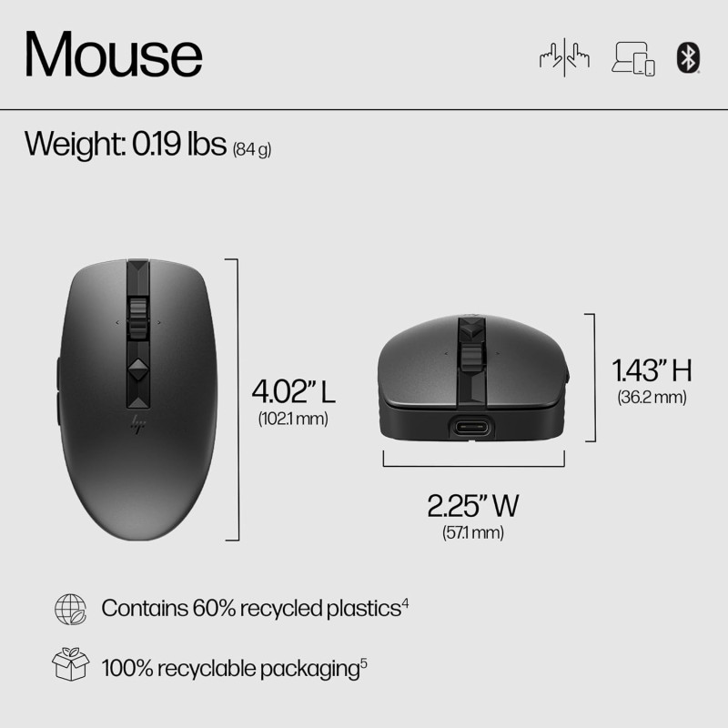 HP Миша 710 Rechargeable Silent, USB-A/WL/BT, чорний