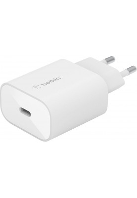 Belkin Зарядний пристрій мережевий 25Вт USB-С PD PPS, кабель USB-С > Lightning, 1м, PVC, білий