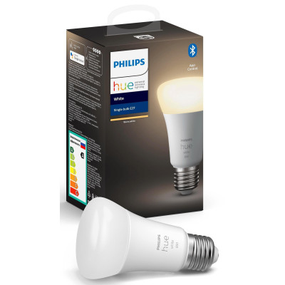 Philips Hue Лампа розумна E27, 9W(60Вт), 2700K, White, ZigBee, Bluetooth, димування