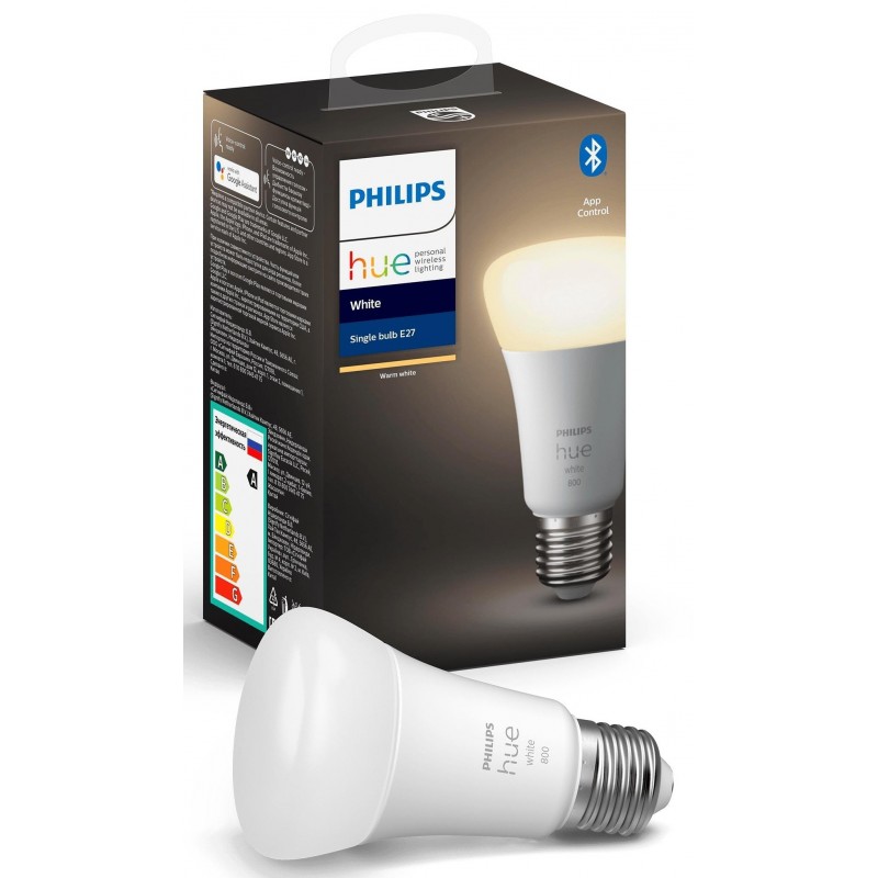 Philips Hue Лампа розумна E27, 9W(60Вт), 2700K, White, ZigBee, Bluetooth, димування