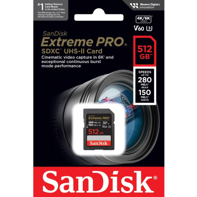 SanDisk Карта пам'яті SD 512GB C10 UHS-II U3 R280/W150MB/s Extreme Pro V60