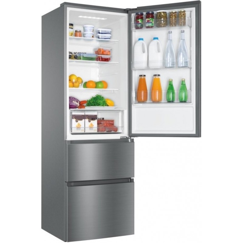 Haier Холодильник багатодверний, 190.5x59.5х65.7, холод.відд.-233л, мороз.відд.-114л, 3дв., А++, NF, інв., дисплей, зона нульова, сріблястий