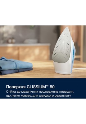 Electrolux Утюг, 2300Вт, 250мл, паровий удар 110гр, керам. підошва, синє-білий