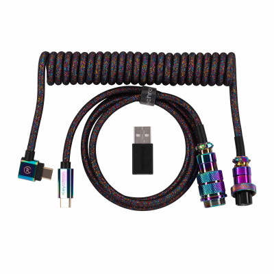 Keychron USB-A/USB-C > USB-C заряджання/синхронізації, 1.08м, Type-C, Premium Coiled Aviator, чорний