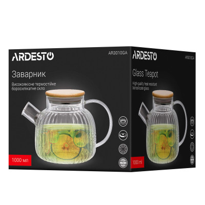 ARDESTO Заварник Iceberg, 1000мл, боросилікатне скло, бамбук, прозрачний