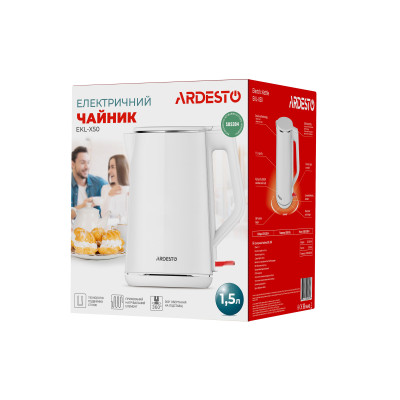 ARDESTO Електрочайник EKL-X50/1.5 л/2200 Вт/подвійні стінки/Strix контроль/білий ARDESTO Електрочайник EKL-X50/1.5 л/2200 Вт/подвійні стінки/Strix контроль/білий