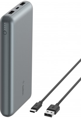 Belkin Акумулятор портативний літій-іонний Power Bank 10000мА·рік, 15Вт, 2хUSB-A/USB-C, сірий