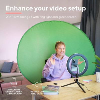 Trust Комплект для стримінгу Maku+ 2-in-1 Streaming Kit, зелений фон та кільцева лампа Trust Комплект для стримінгу Maku+ 2-in-1 Streaming Kit, зелений фон та кільцева лампа