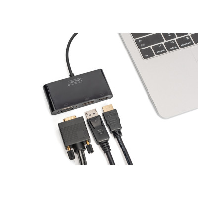 Digitus Адаптер USB-C - HDMI+DP+VGA, M/F, 0.11 m