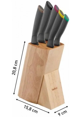 Tefal Набір ножів Fresh Kitchen, дерев'яна колода, 5шт, нержавіюча сталь, пластик, дерево, чорний
