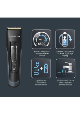 Rowenta Машинка для стрижки Advancer, для бороди, вусів, голови, мережа+акум., роторний мотор, насадок-3, кейс, титан.напил., темно-синій