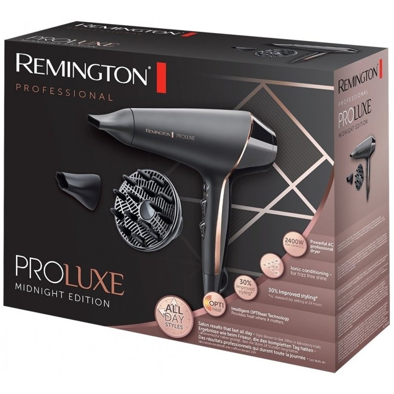 Remington Фен ProLuxe Midnight Edition, 2400Вт, 3 режими, дифузор, іоніз-я, хол. обдув, чорний