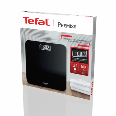 Tefal Ваги Tefal підлогові Premiss, 160кг, AAAx2 в комплекті, скло, чорний