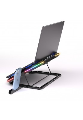 2E Gaming Підставка для ноутбука CPG-008, до 15.6", 2xUSB-A, LCD/phone holder/semiconductor cooling pad, RGB, чорний