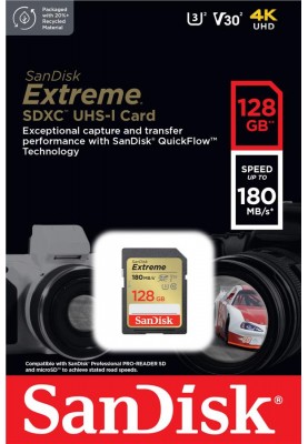 SanDisk Карта пам'яті SD 128GB C10 UHS-I U3 R180/W90MB/s Extreme V30