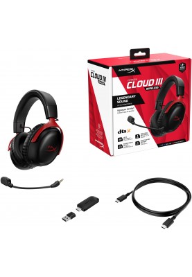 HyperX Гарнітура ігрова Cloud III, WL/USB-A/USB-C, чорно-червоний