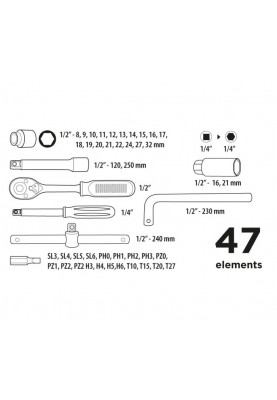 Top Tools Набiр торцевих головок 1/4 ", 1/2", 47шт.