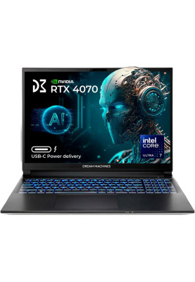 Dream Machines Ноутбук RG4070-16 16FHD+ IPS, Intel U7-155H, 32GB, F1TB, NVD4070-8, DOS, чорний