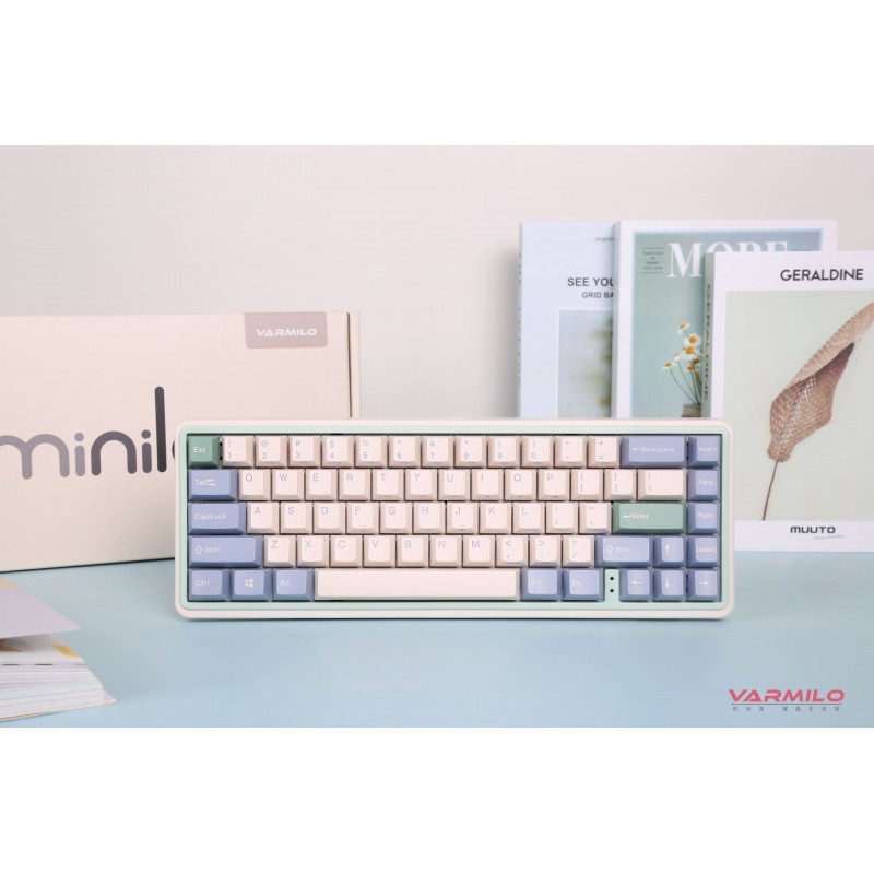 Varmilo Клавіатура механічна Minilo VXT67 Eucalyptus 67Key, Gateron G Pro 2.0 Brown, BT/WL/USB-A, Hot-Swap, EN, RGB, Рожевий