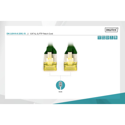 Digitus Патч-корд CAT 6а SF-UTP, 20м, AWG 26/7, Cu, LSZH, зелений