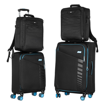 2E Набір валіз 2E, Trek, (M+S), TSA, 4 колеса, + 2 рюкзаки Cabin (2E-BPET-CABIN-BK), поліестр, чорний