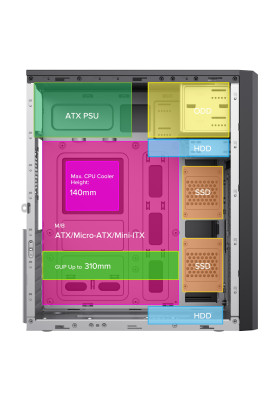 2E Корпус TeamX TMX07 з БЖ 2E ATX400W 2xUSB2.0 1x80мм VGA 310мм, ATX чорний