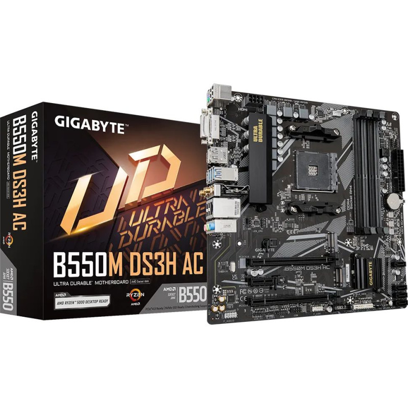 Gigabyte Материнська плата B550M DS3H AC sAM4 B550 4xDDR4 M.2 HDMI D-Sub mATX