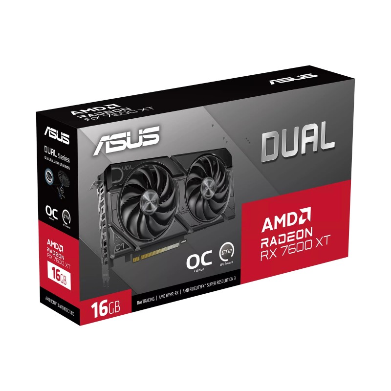 ASUS Відеокарта Radeon RX 7600 XT 16GB GDDR6 DUAL OC DUAL-RX7600XT-O16G