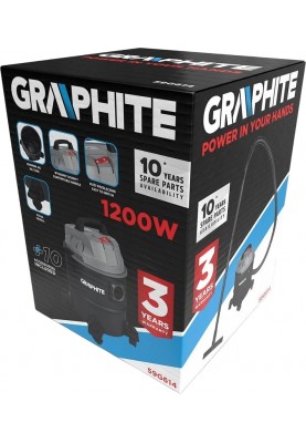 Graphite Пилосос професійний, 1200Вт, 18кПа, контейнер 20л, розетка 220В/1200В, колеса