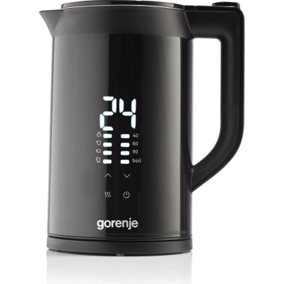 Gorenje Електрочайник 1.7л, підвійні стінки, LED дисплей, Strix контроль, чорний